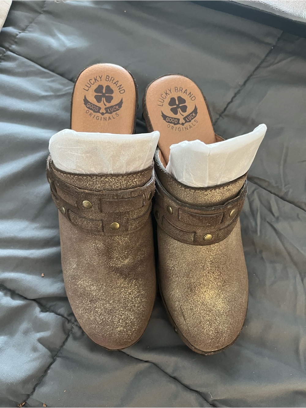 Lucky Brand Bronze-Brown Metallic Mule Clogs